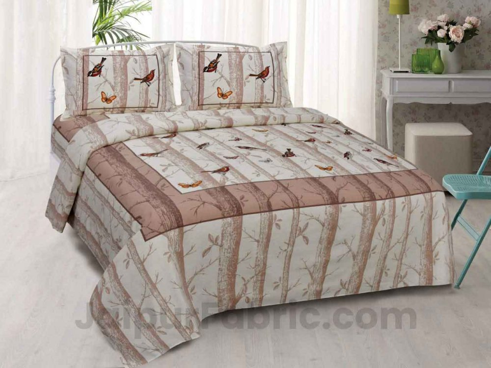 Alexa Bird Pattern Brown Sparrow King Size Double Bedsheet