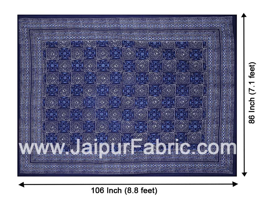 Double Bedsheet Dabu Indigo Dye Navy Blue Geometric Patteren