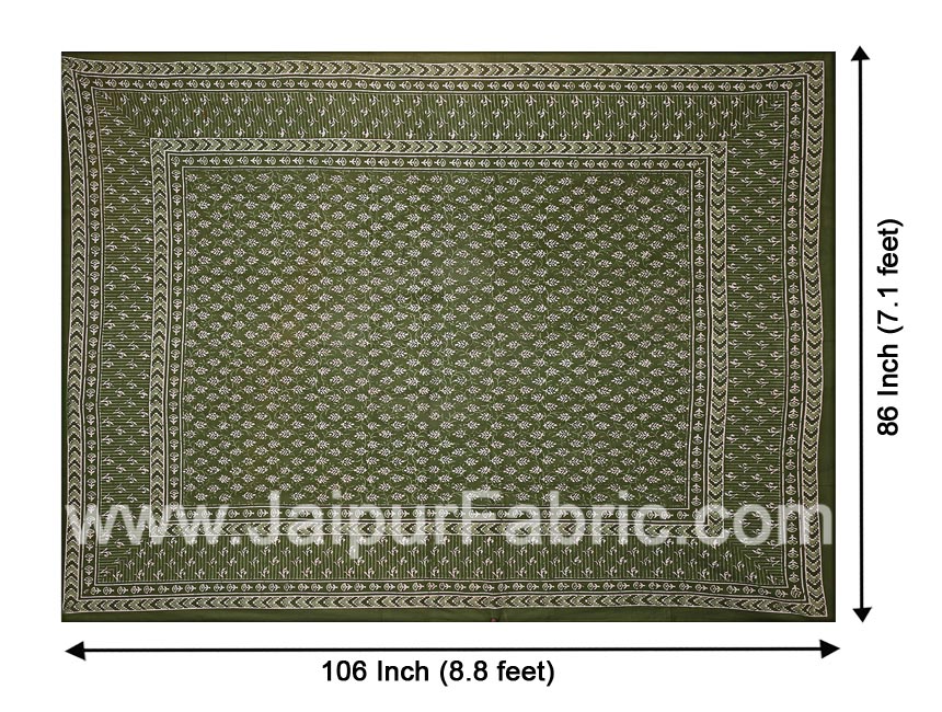 Double Bedsheet Dabu Indigo Dye Olive Green Hand Block Leaf Print