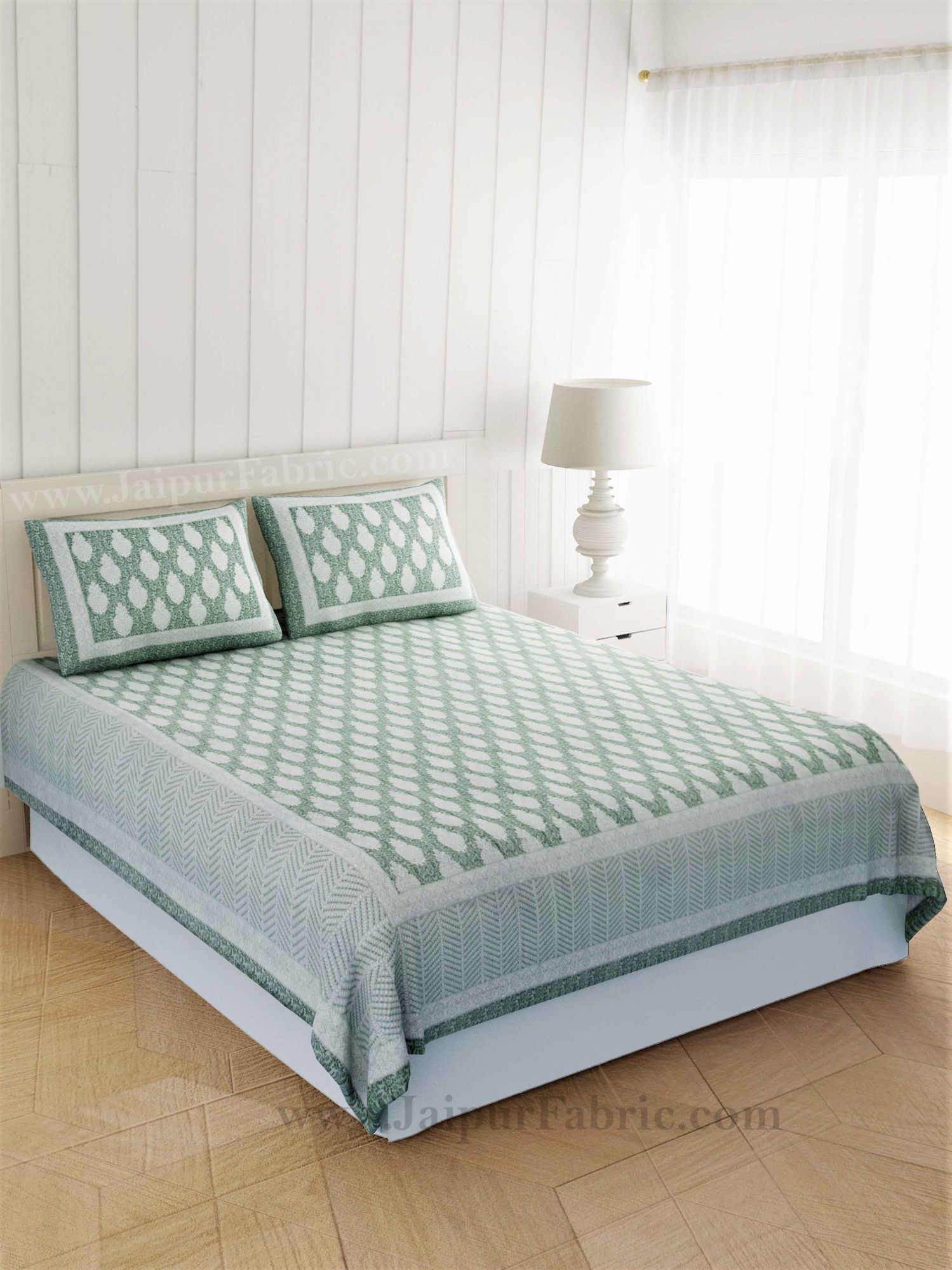 Pastel Green Boota Print Double Bedsheet