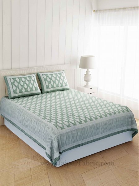 Pastel Green Boota Print Double Bedsheet