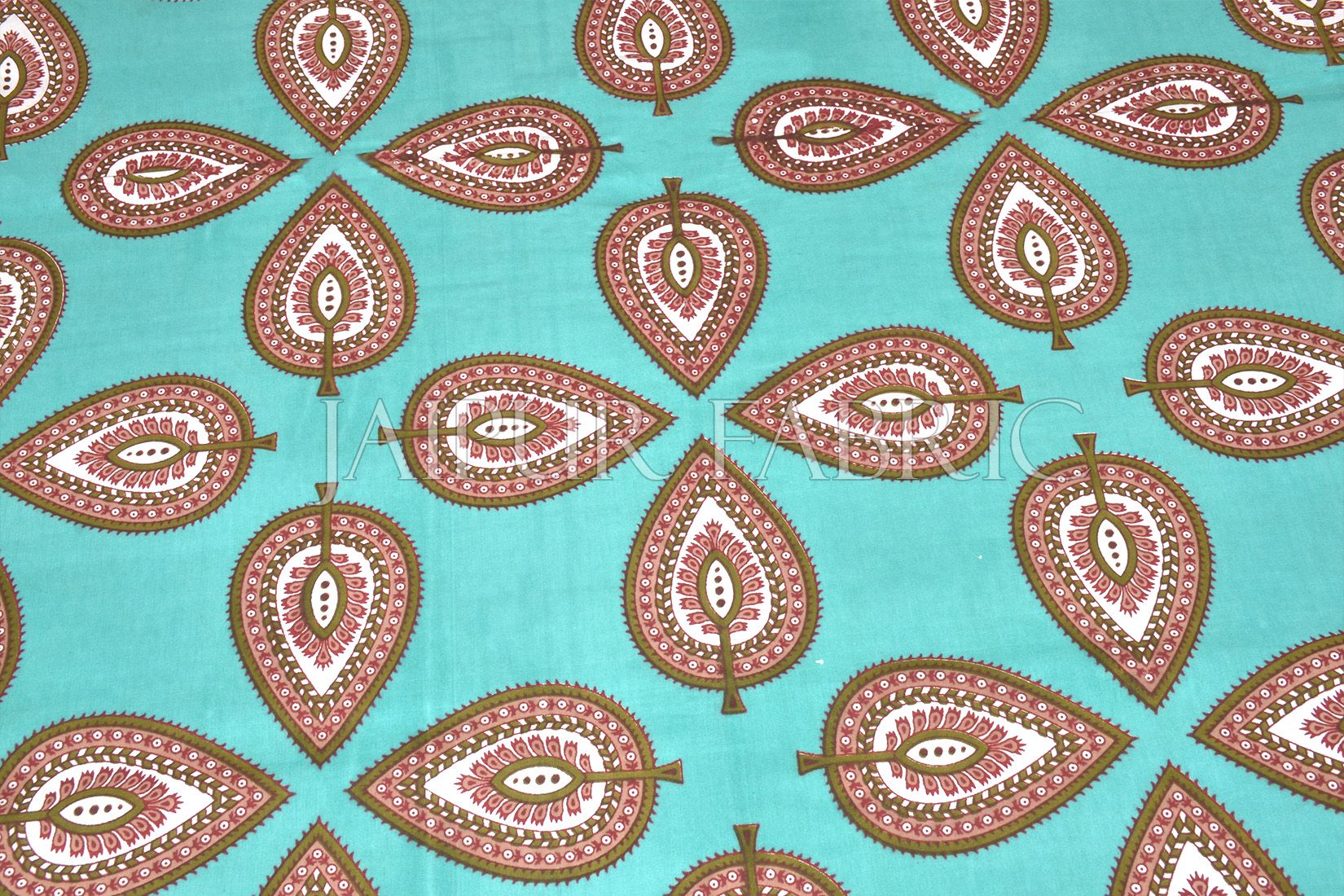 Green Color Jaipuri Paan Patti Print Double Bed Sheet