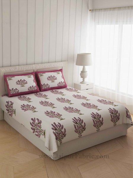 Pink Bushes On White Base Double Bedsheet