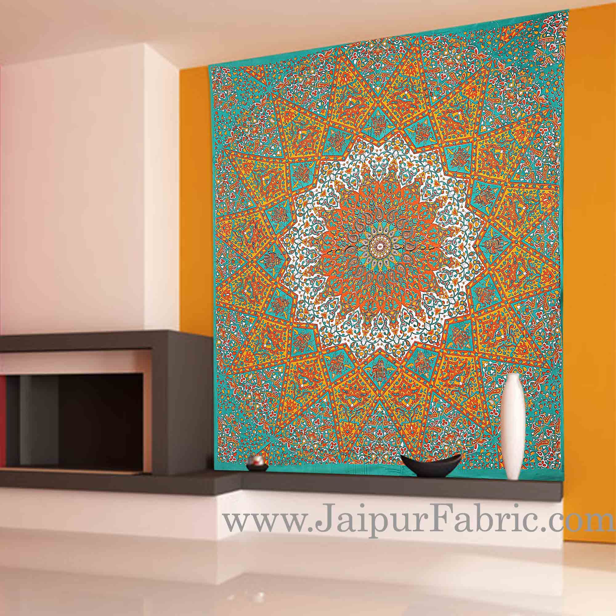 Green and Orange Mandala Tapestry wall hanging and beach throw