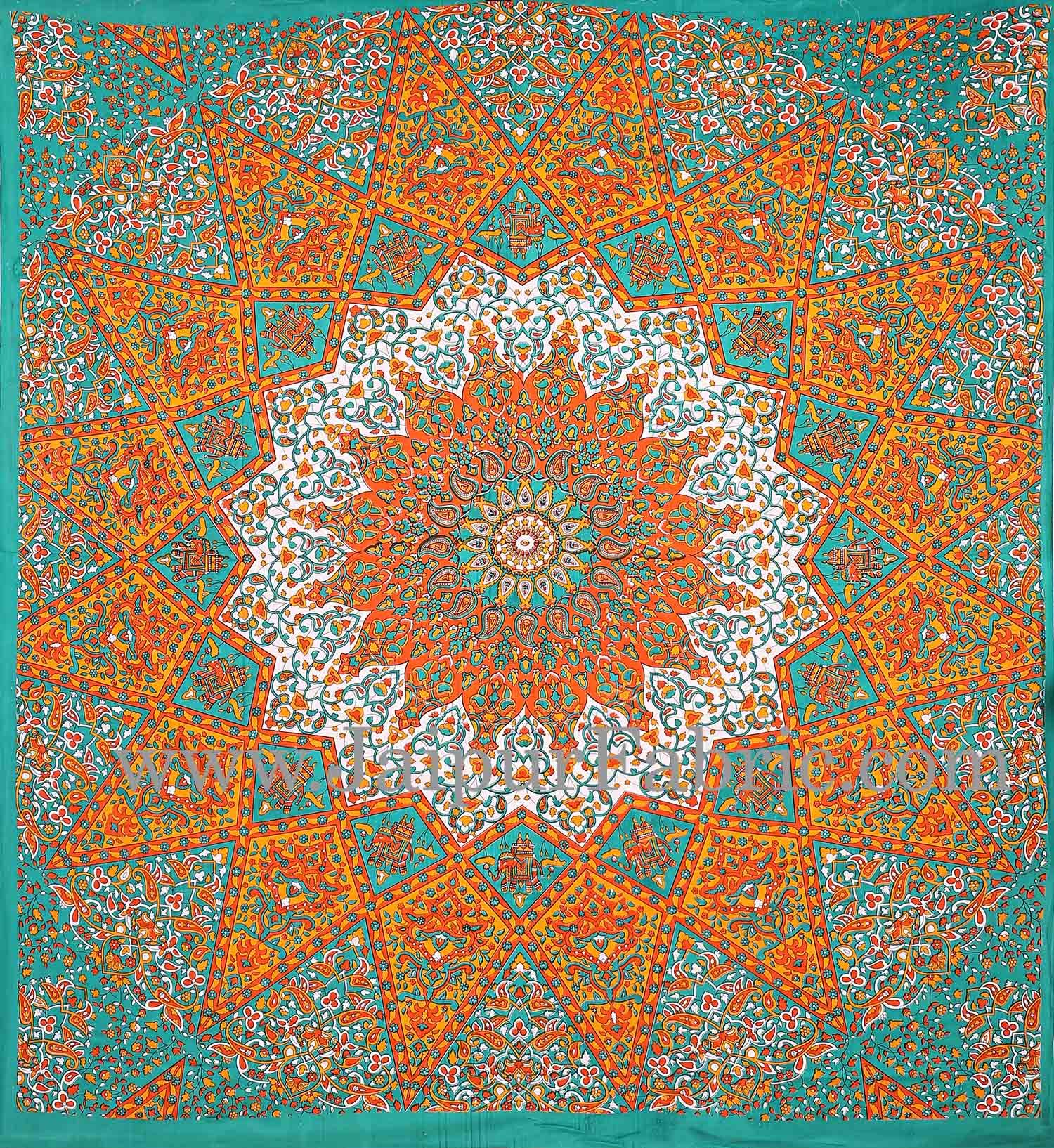 Green and Orange Mandala Tapestry wall hanging and beach throw