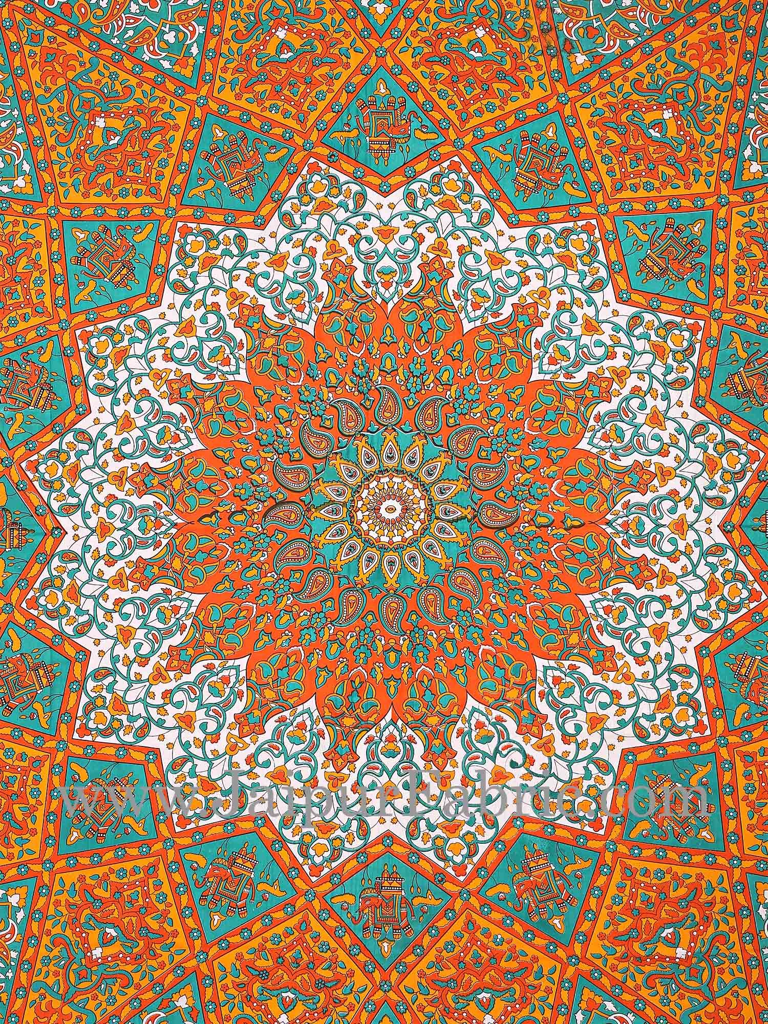 Green and Orange Mandala Tapestry wall hanging and beach throw