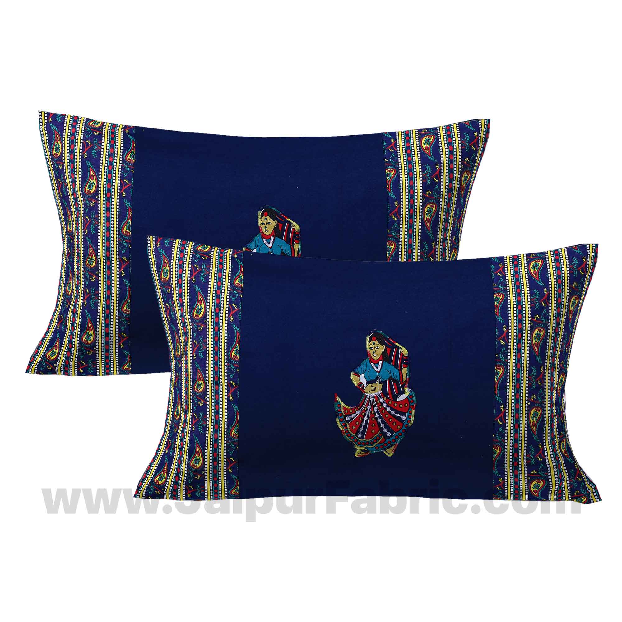 Applique Blue Rajasthani Dance Jaipuri  Hand Made Embroidery Patch Work Double Bedsheet