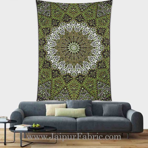 Green Mandala tapestry wall hanging and beach throw