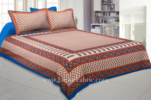 Blue Boota Gold Work Double Bedsheet