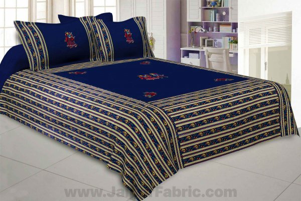 Applique Blue Dandiya Jaipuri  Hand Made Embroidery Patch Work Double Bedsheet