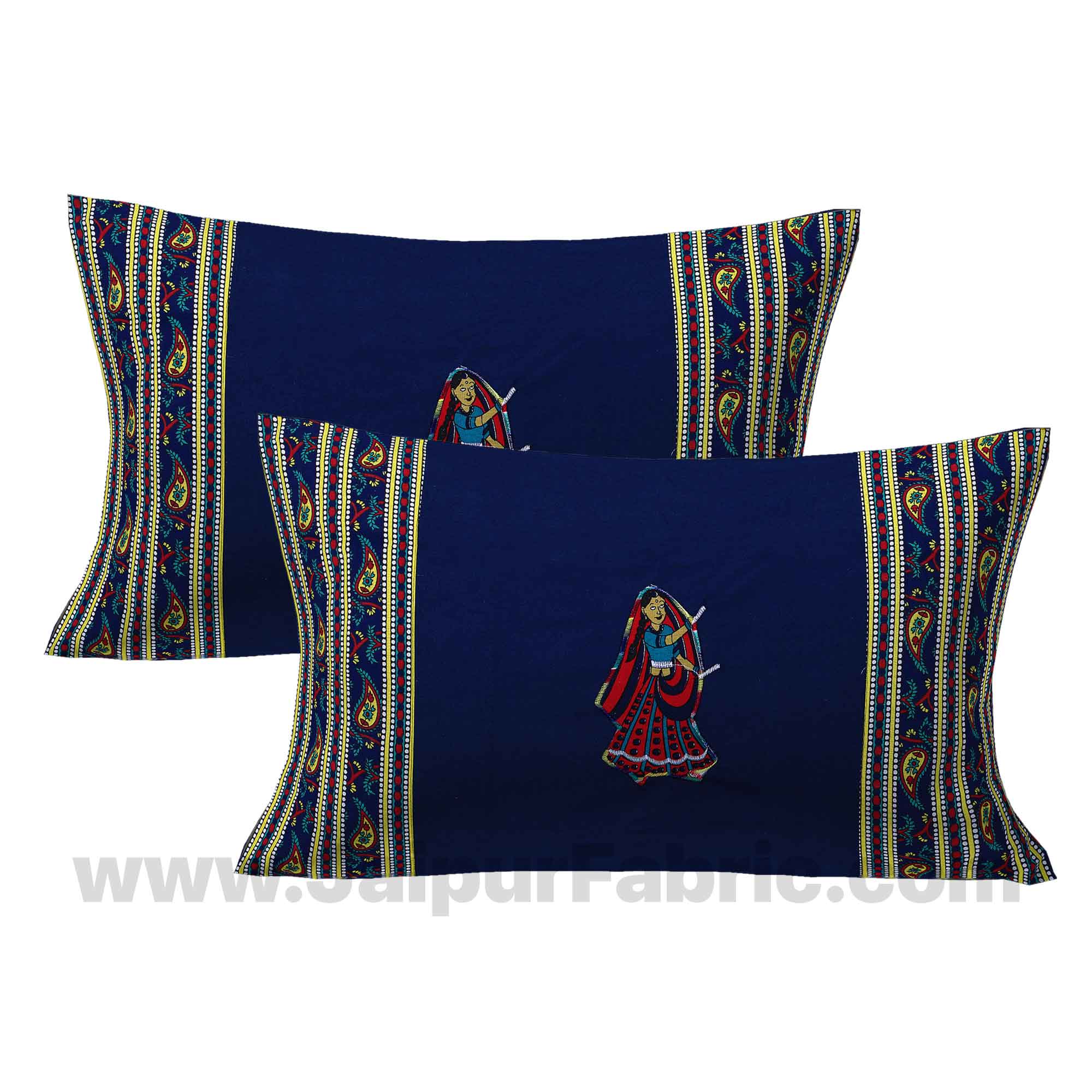 Applique Blue Dandiya Jaipuri  Hand Made Embroidery Patch Work Double Bedsheet