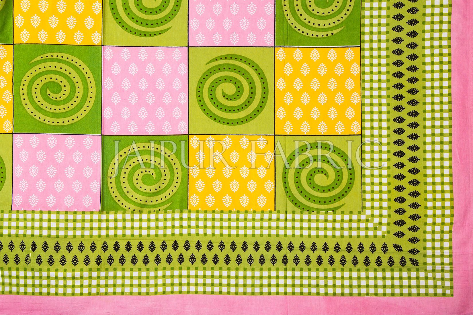 Pink Base Green Rangoli Print Cotton Single Bed Sheet