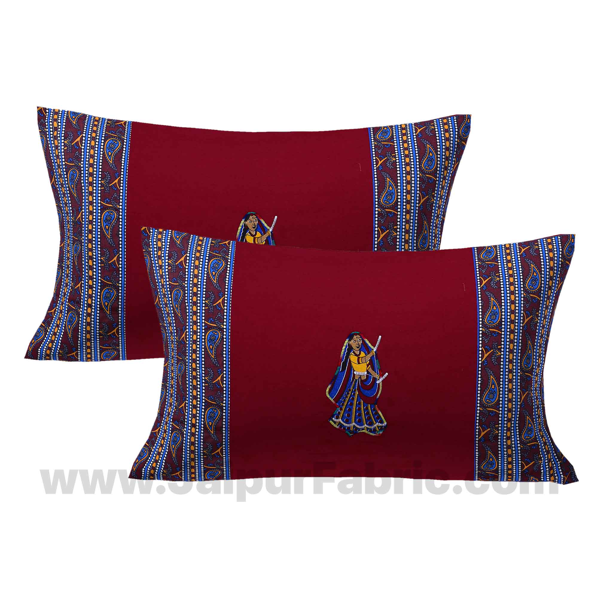 Applique Maroon Dandiya Jaipuri  Hand Made Embroidery Patch Work Double Bedsheet