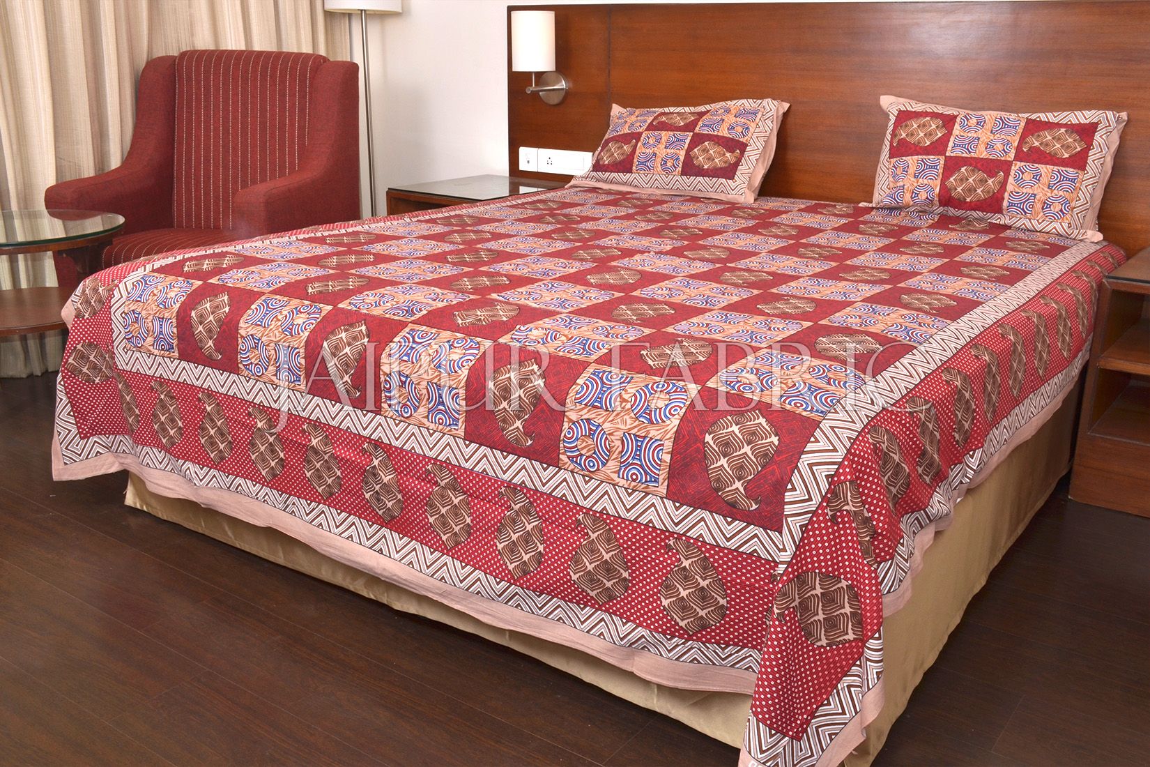 Keri Print  Red Color Base with Brown Shade Double Bed Sheet