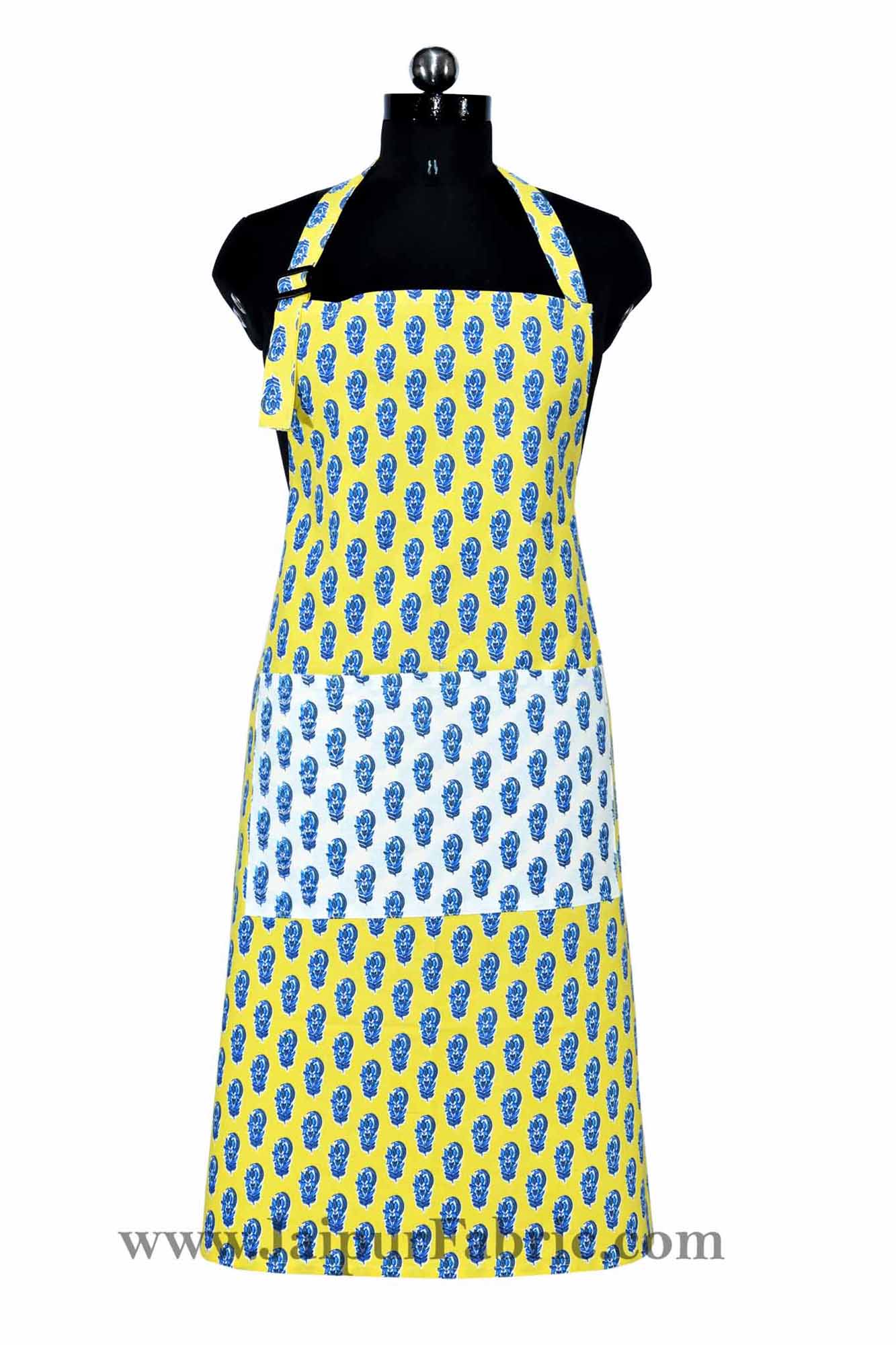 floral block print yellow apron