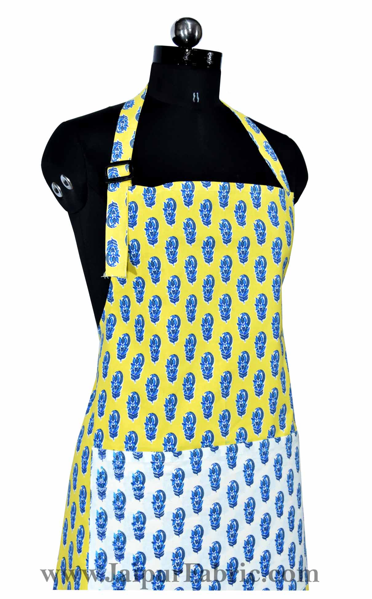 floral block print yellow apron