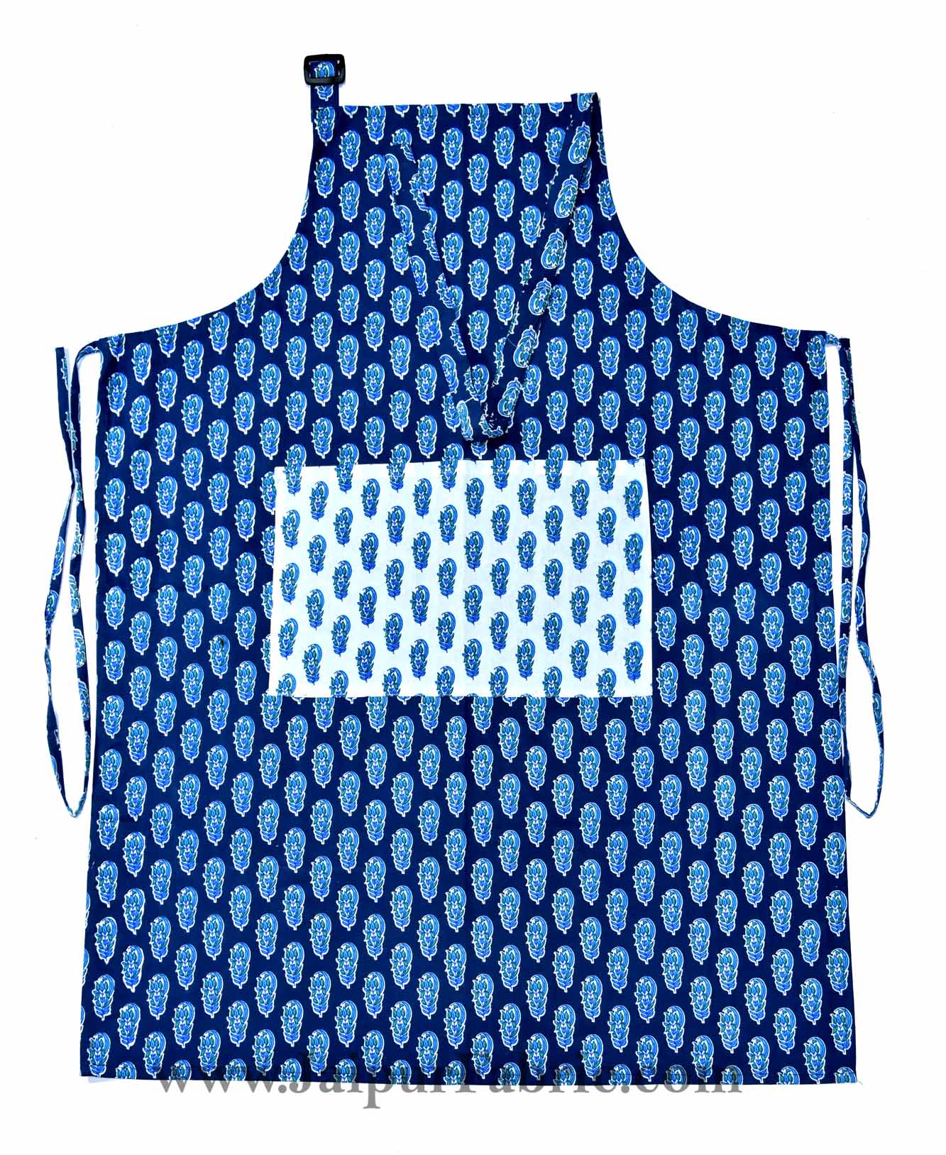 floral block print navy blue apron