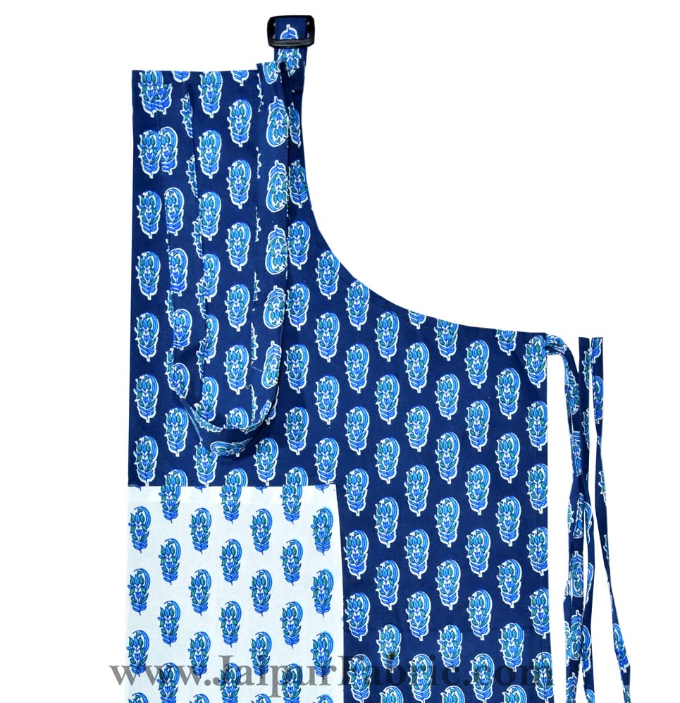 floral block print navy blue apron