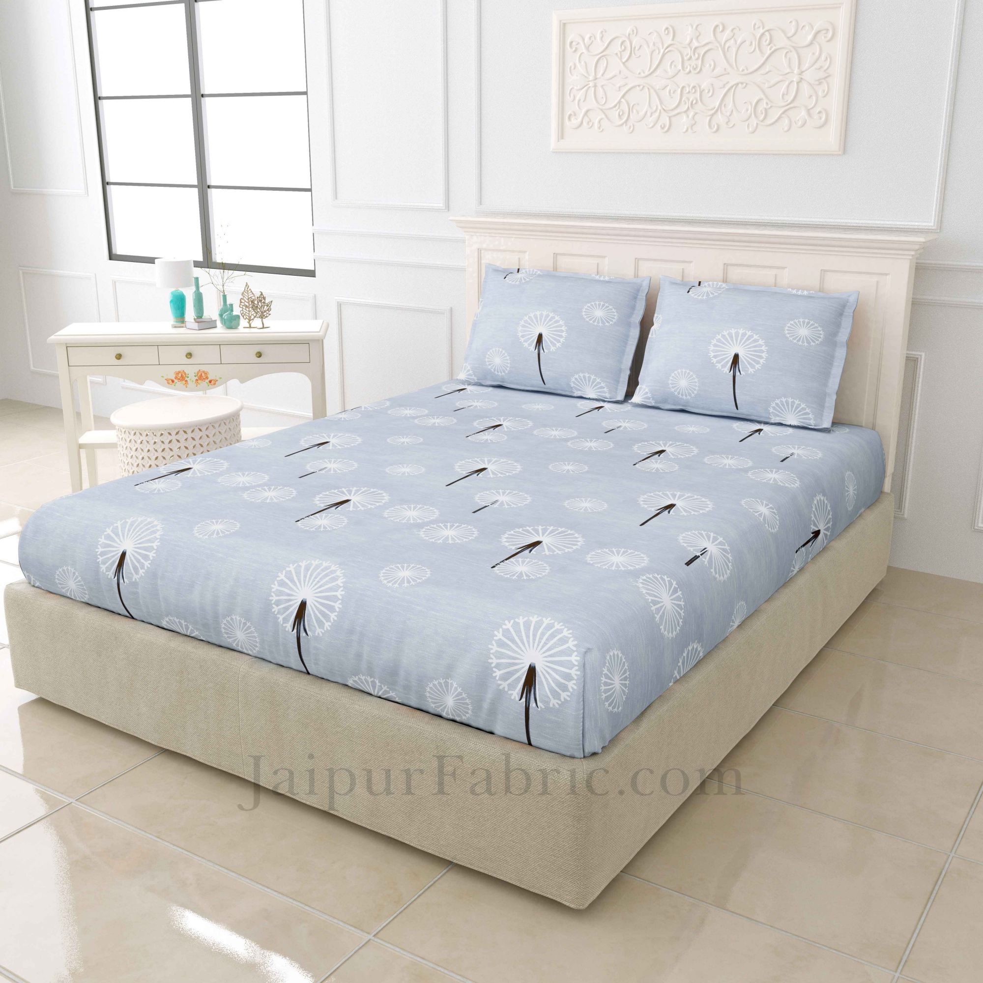 Pastel Grey Dandellions Super Soft King Size Double BedSheet