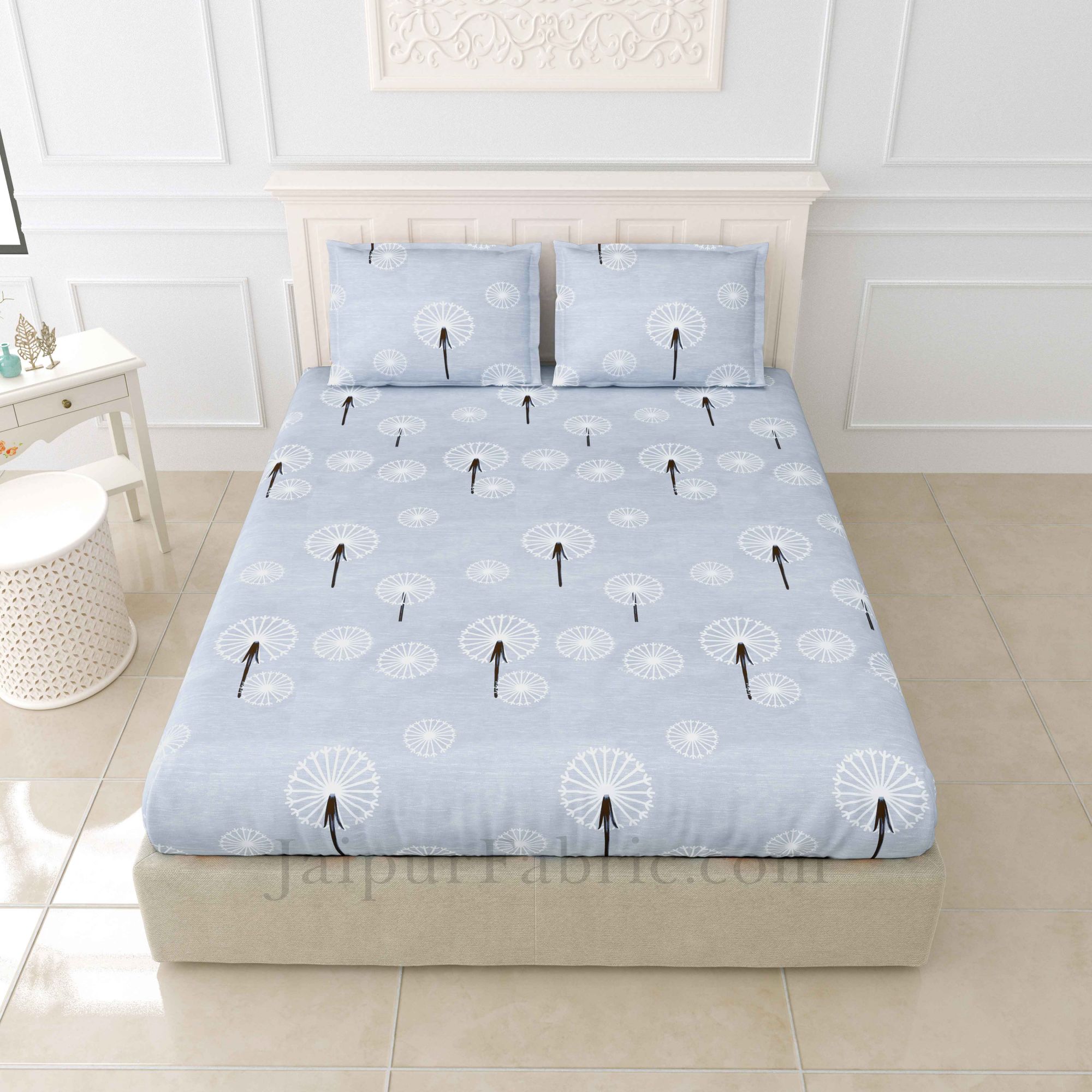 Pastel Grey Dandellions Super Soft King Size Double BedSheet