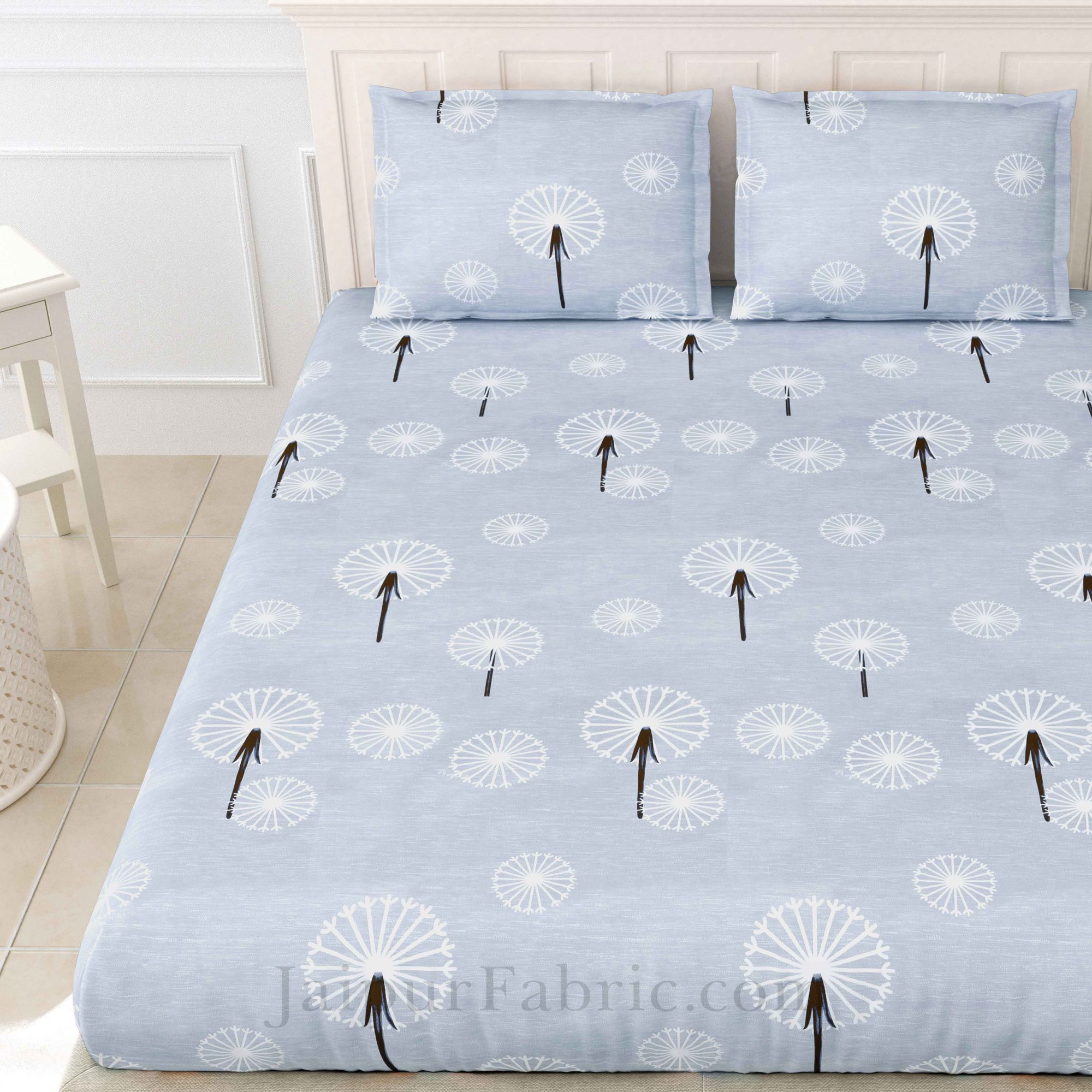 Pastel Grey Dandellions Super Soft King Size Double BedSheet