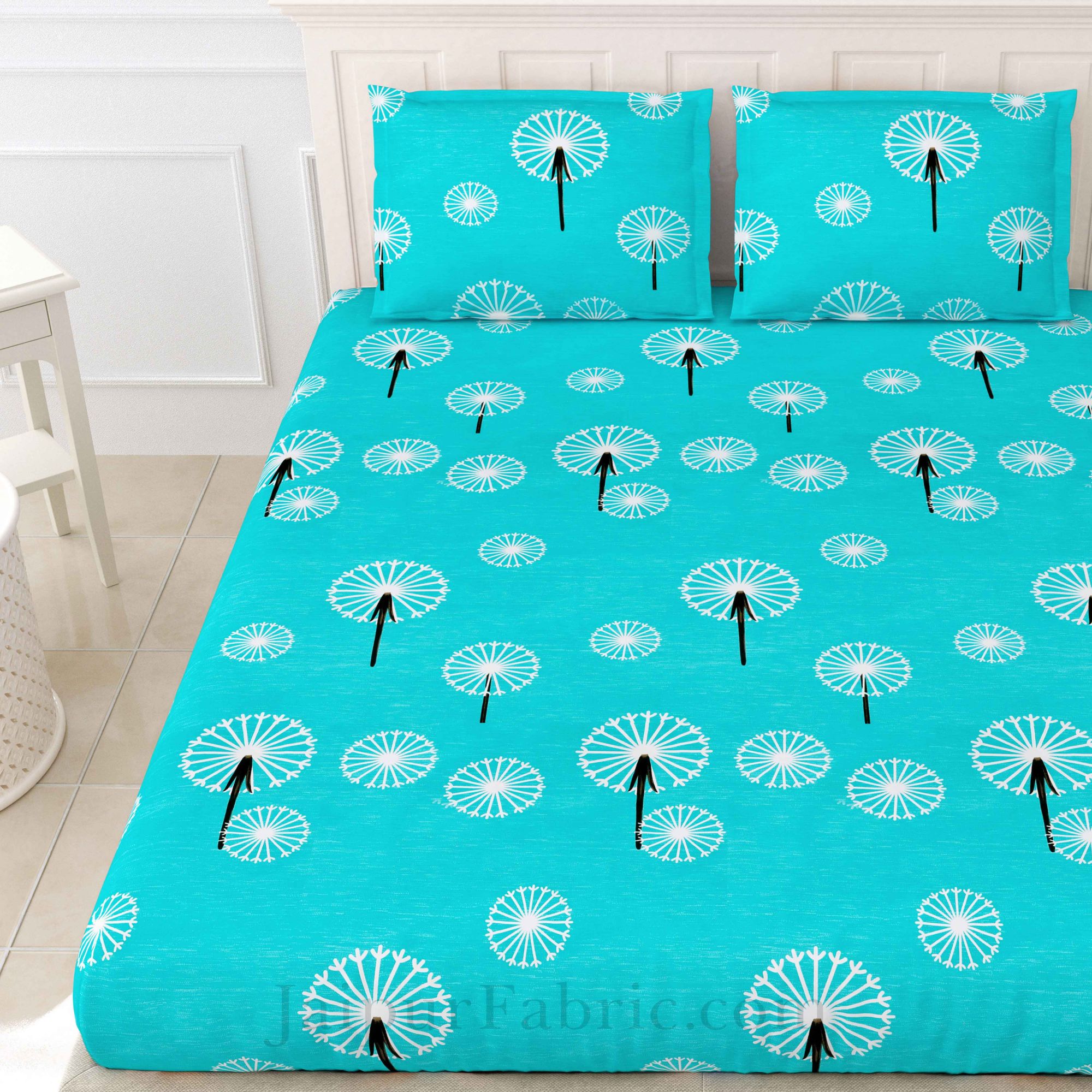 Sea Green Dandellions Super Soft King Size Double BedSheet