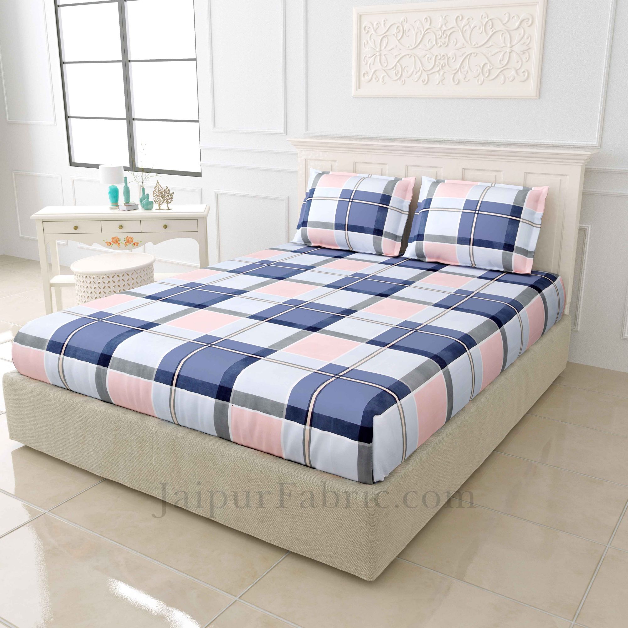 Stylish Checks Super Soft King Size Double BedSheet