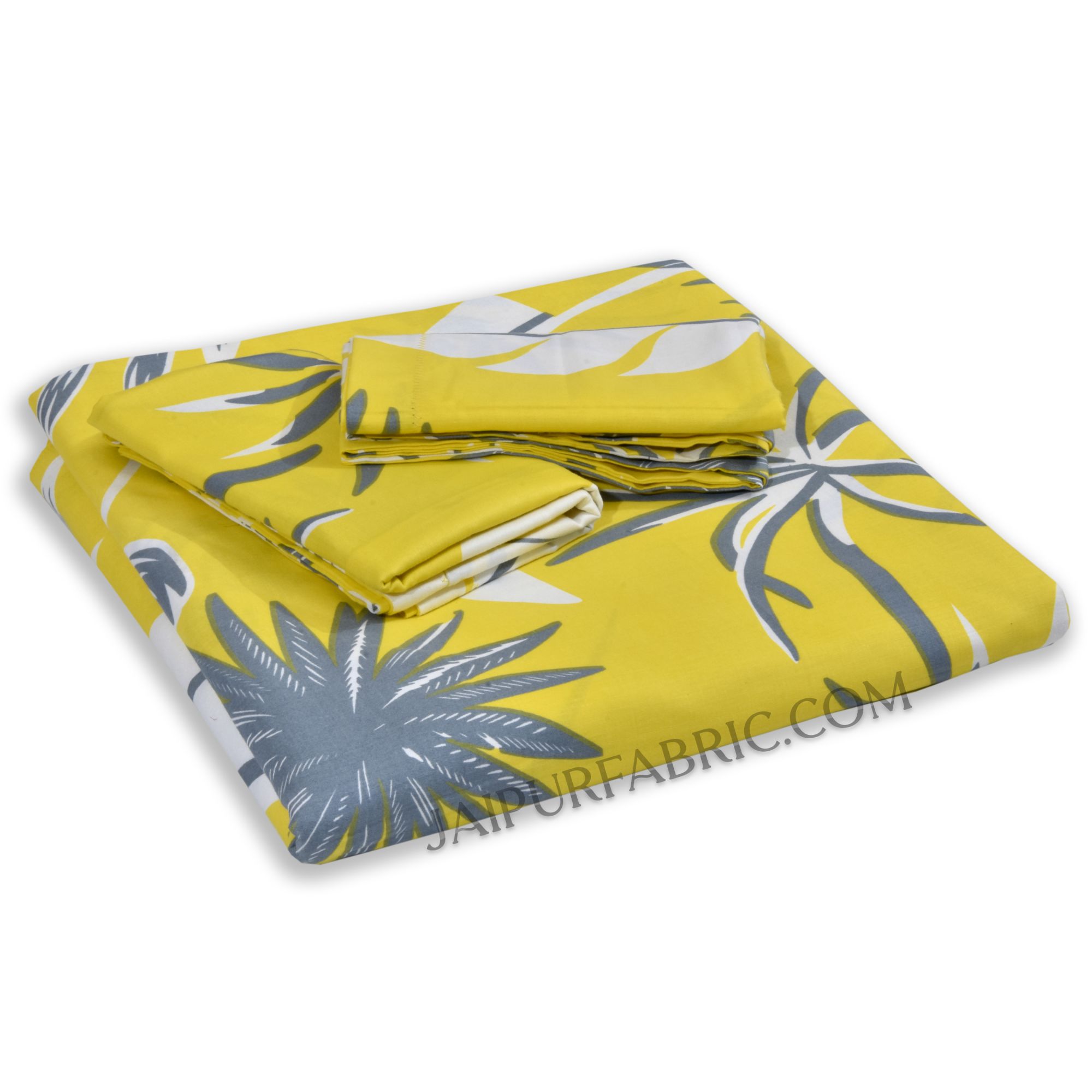 Lemon Yellow Foliage King Size Bedsheet