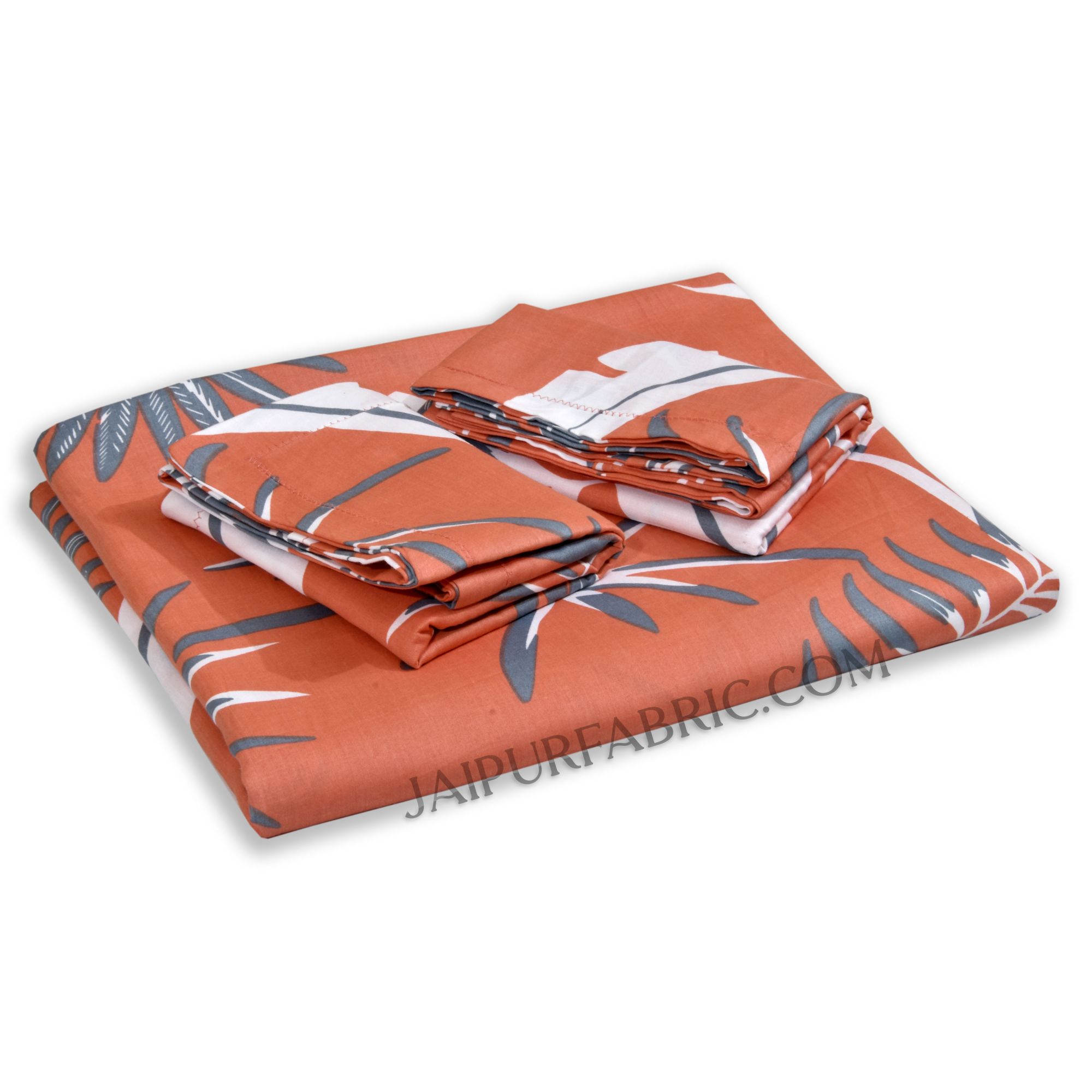 Bright Orange Foliage King Size Bedsheet