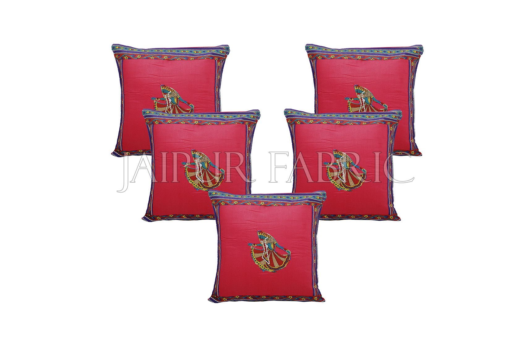 Pink Color Ghoomar Patch Work Cotton Cushion Cover