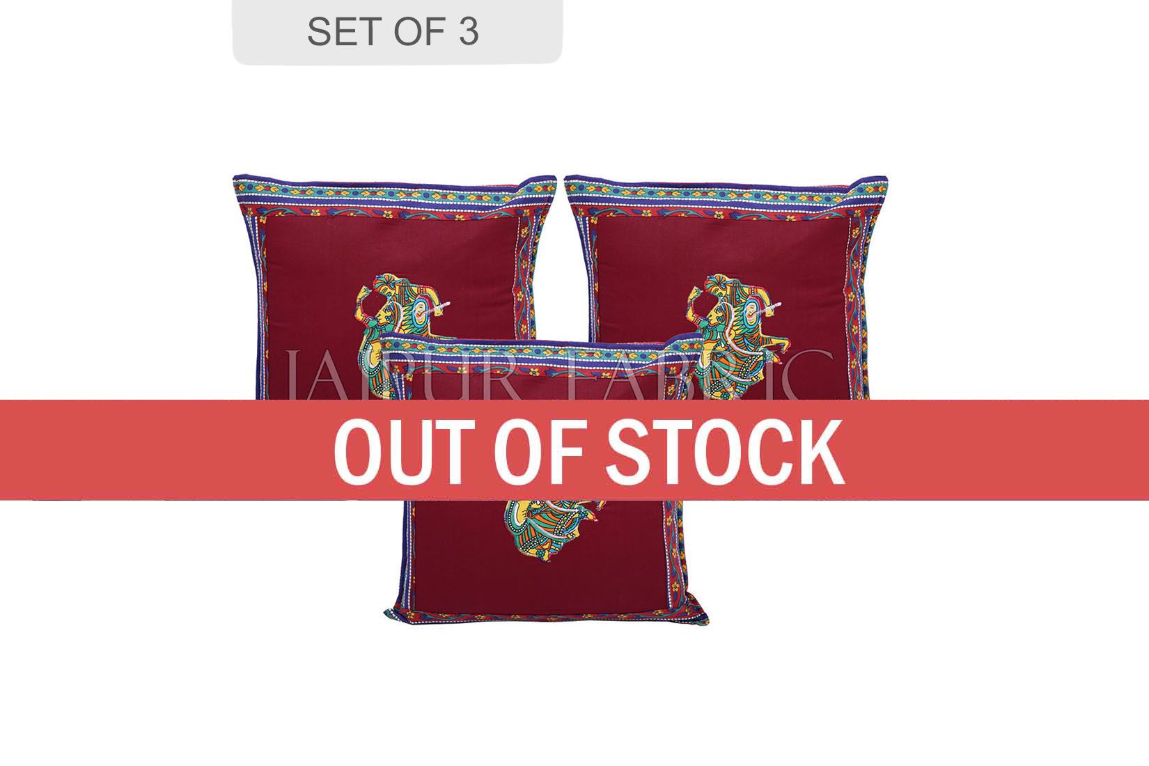 Maroon Color Traditional Folk Dance Patch Work Cotton Cushion Cover