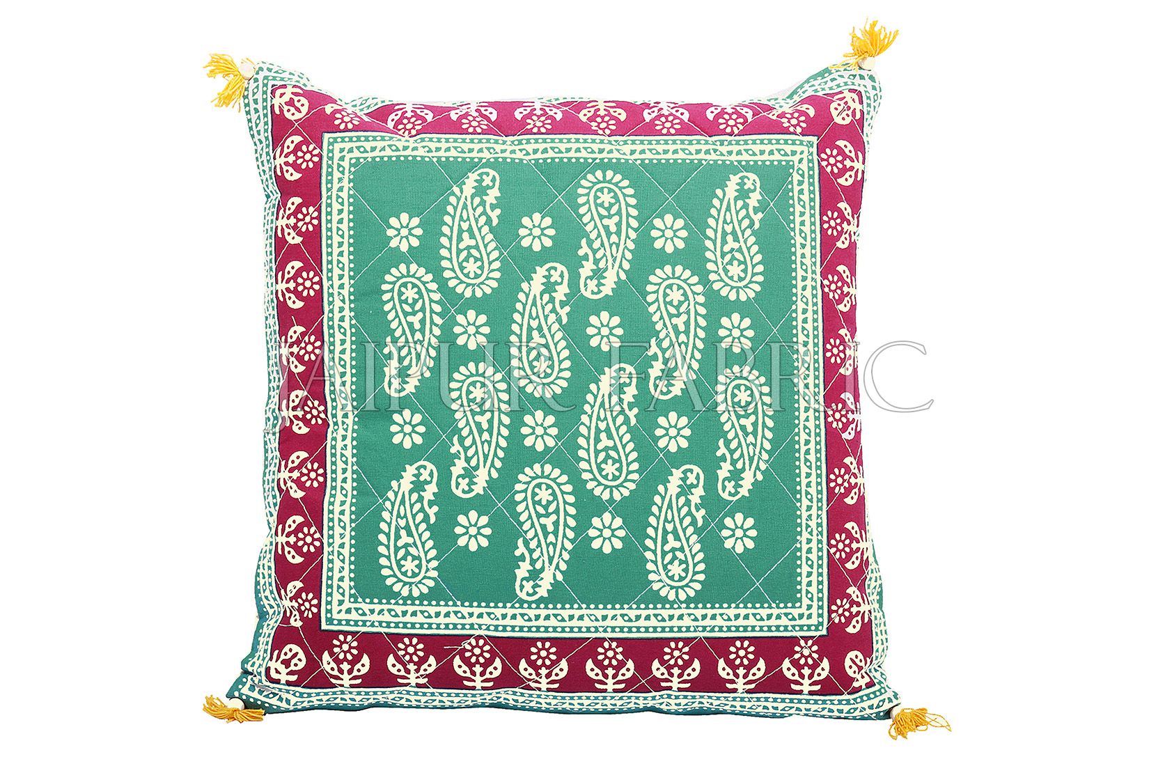 Green Base Maroon Border Keri Design Cotton Cushion Cover