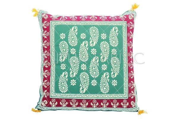 Green Base Maroon Border Keri Design Cotton Cushion Cover