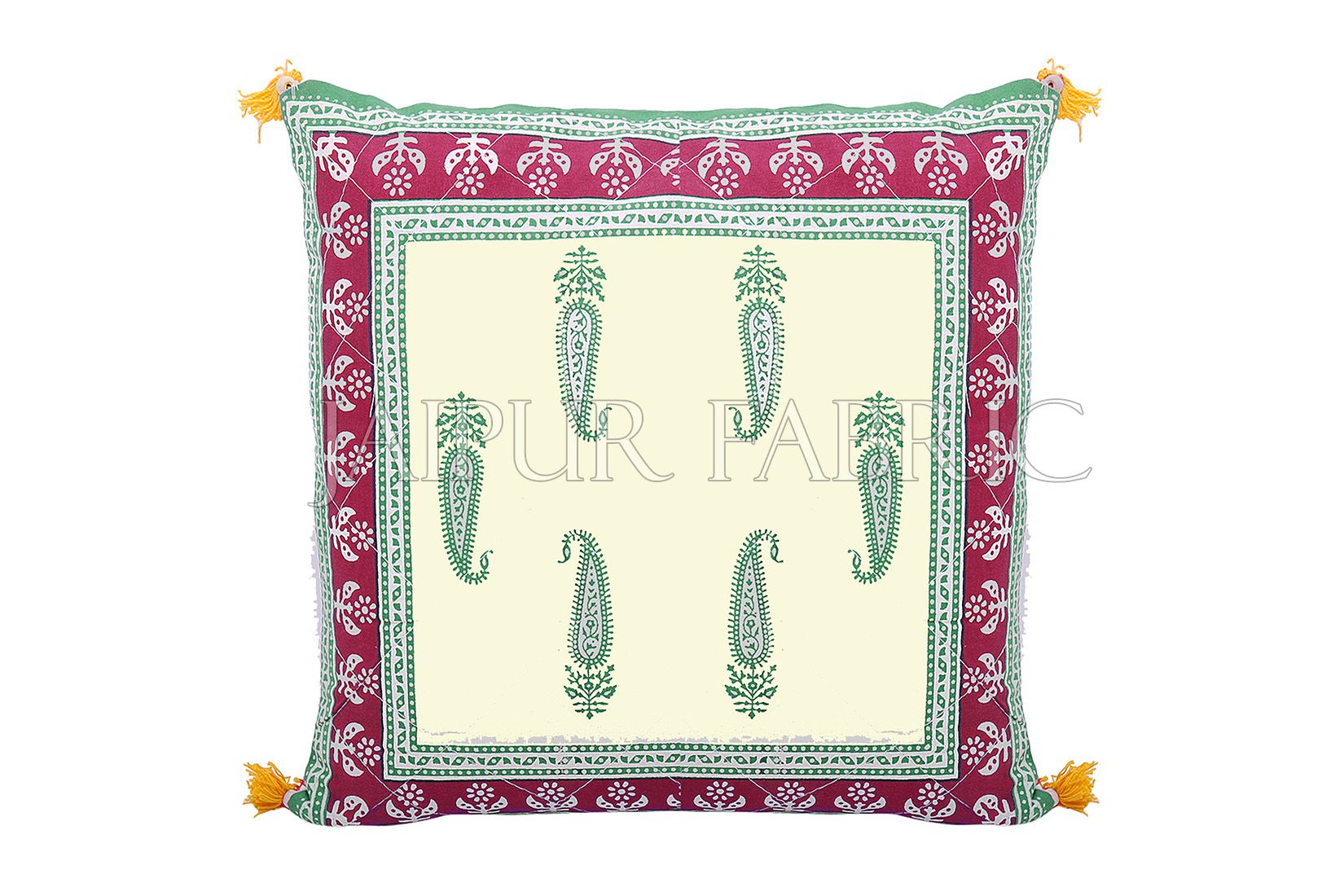 Off White Color Base Maroon Border Keri Design Cotton Cushion Cover