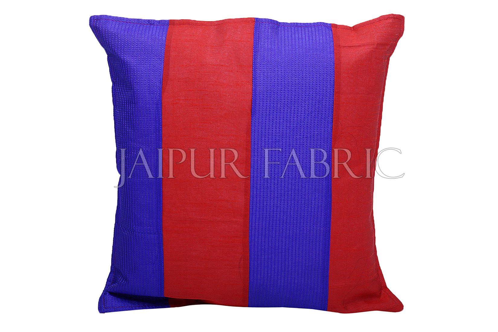 Red and Blue Thread Work Cotton Satin Silk Cushion Cover