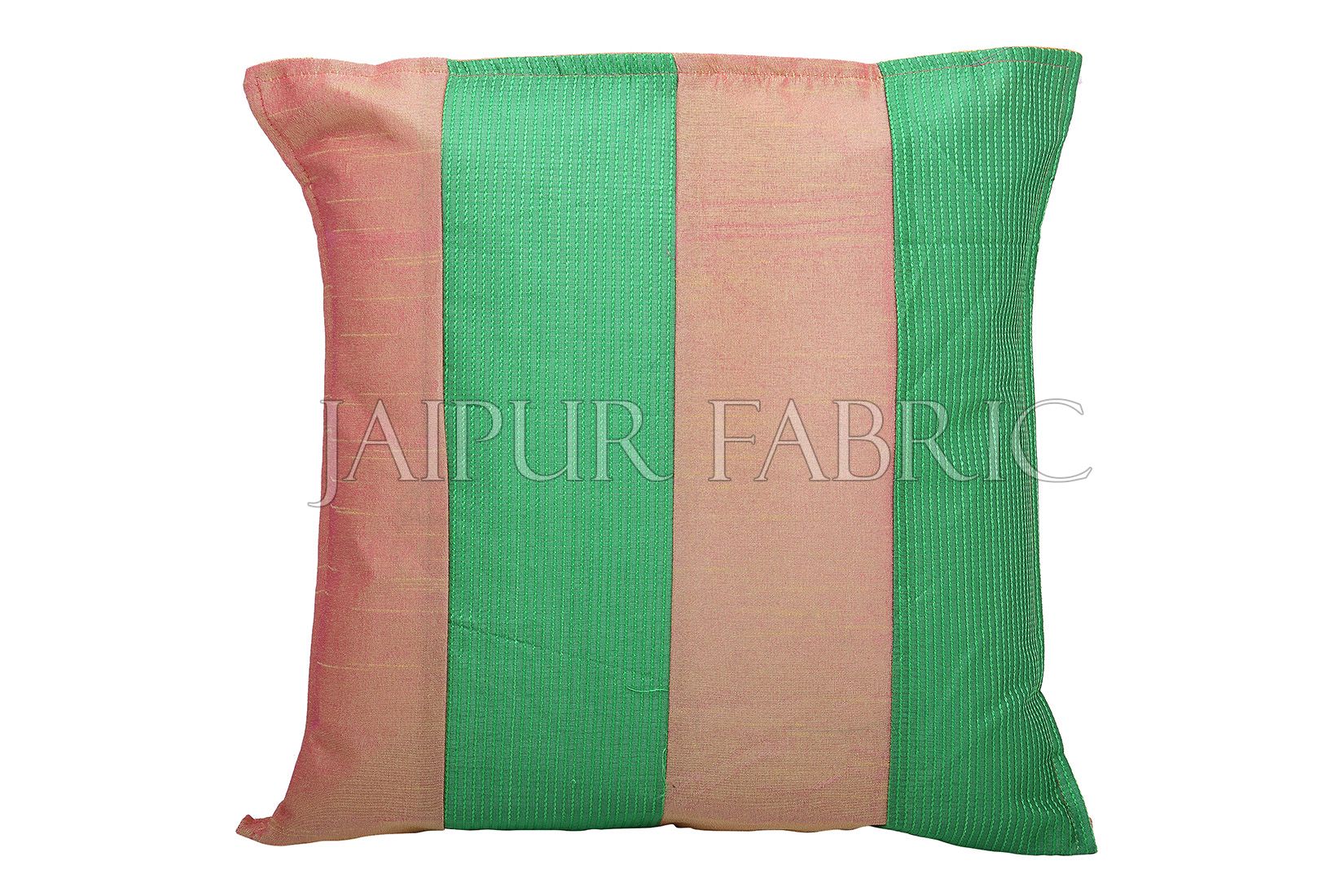 Copper and Green Thread Work Cotton Satin Silk Cushion Cover