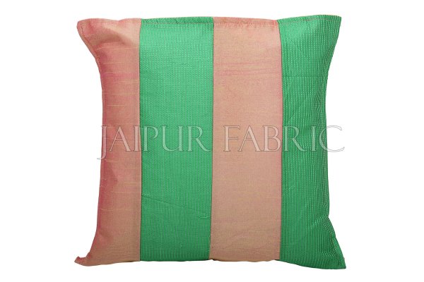 Copper and Green Thread Work Cotton Satin Silk Cushion Cover