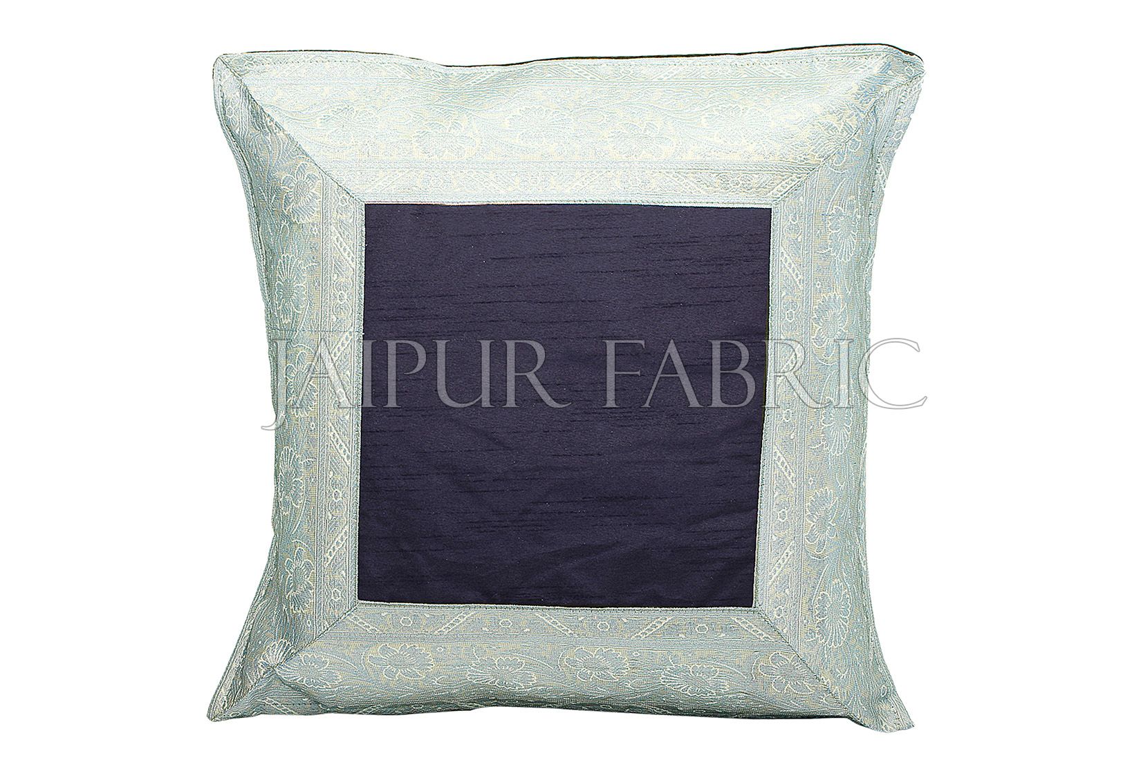 Black Base with Silver Gota Work Border Cotton Satin Silk Cushion Cover