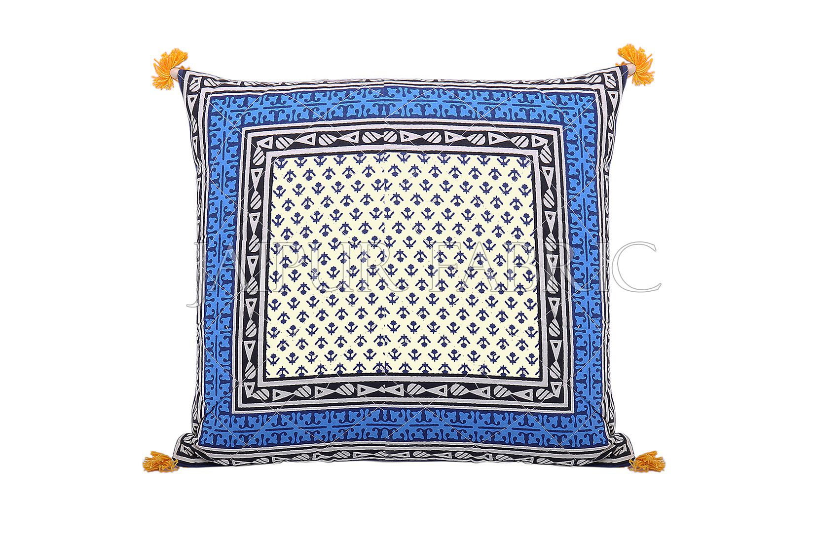 Blue Jaipuri Block Print Cotton Cushion Cover