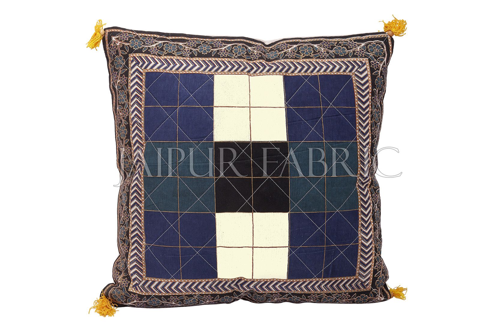 Black border Checkered Design Cotton Cushion Cover