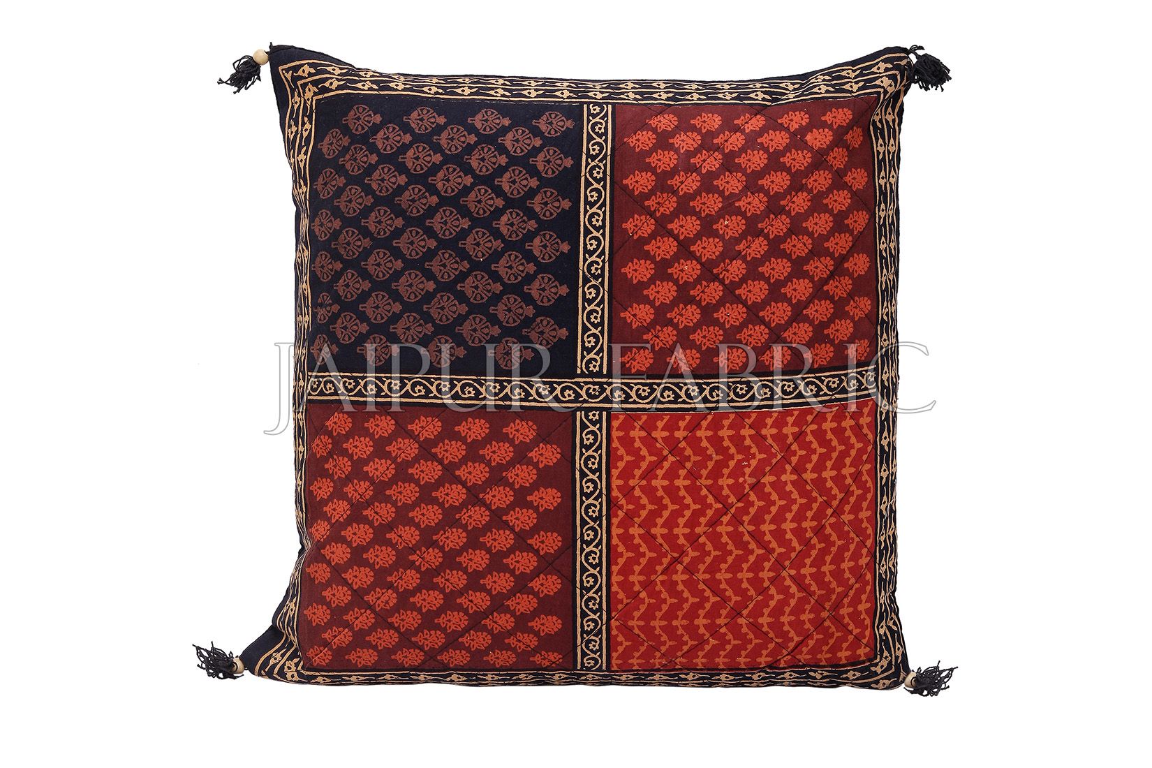 Black Border Rajasthani Block Printed Cotton Cushion Cover