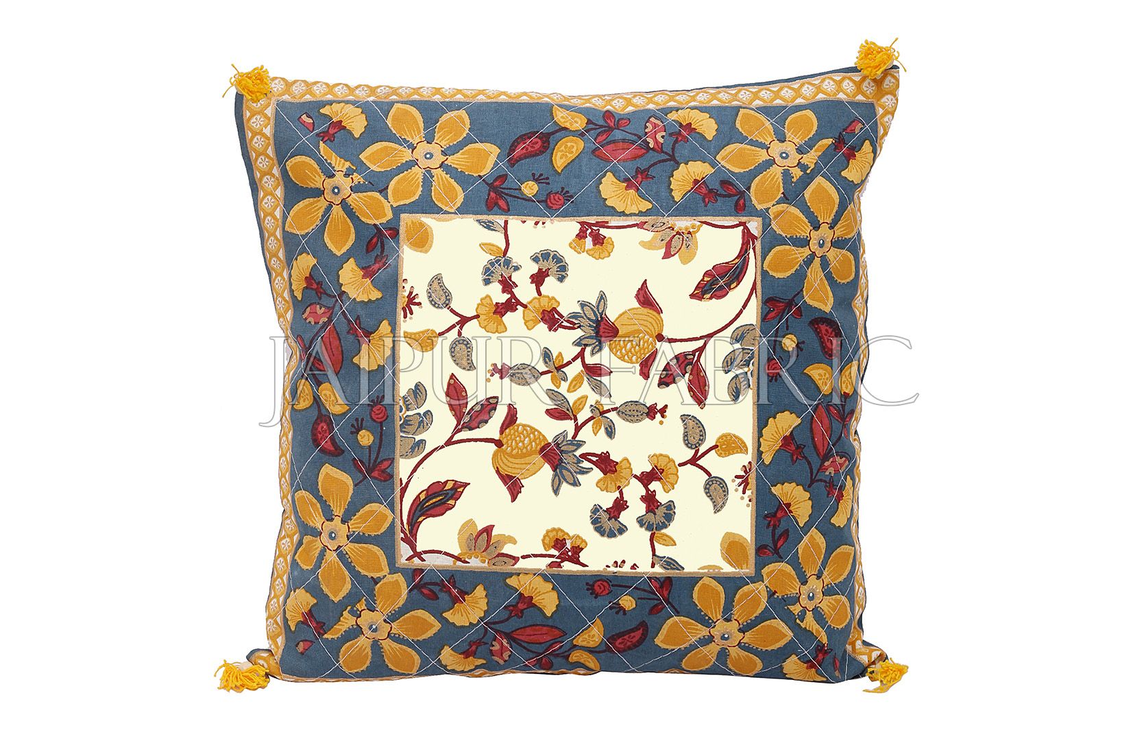 Gray Base Floral Print Cotton Cushion Cover