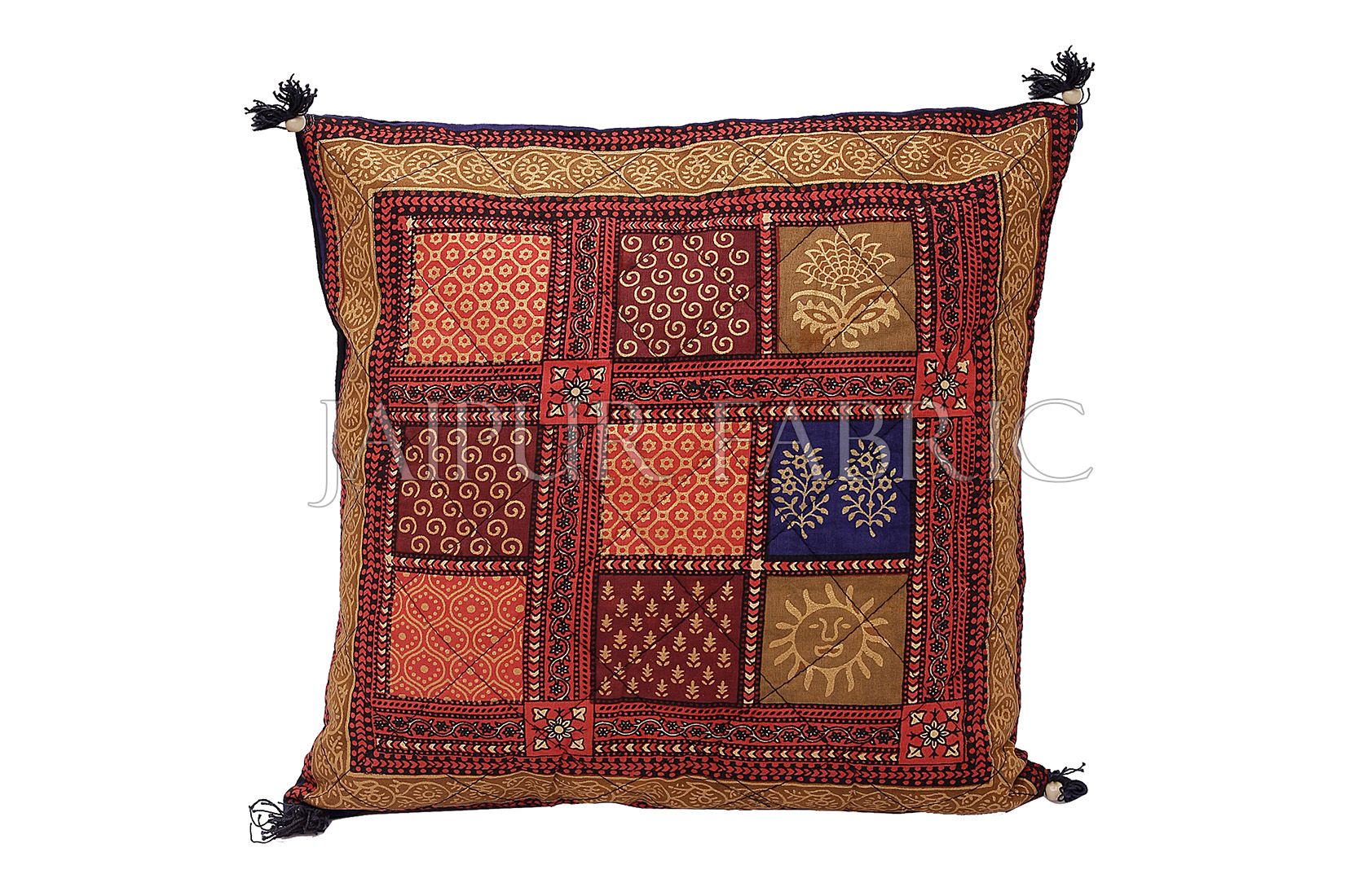 Multi Color Golden Block Print Cotton Cushion cover