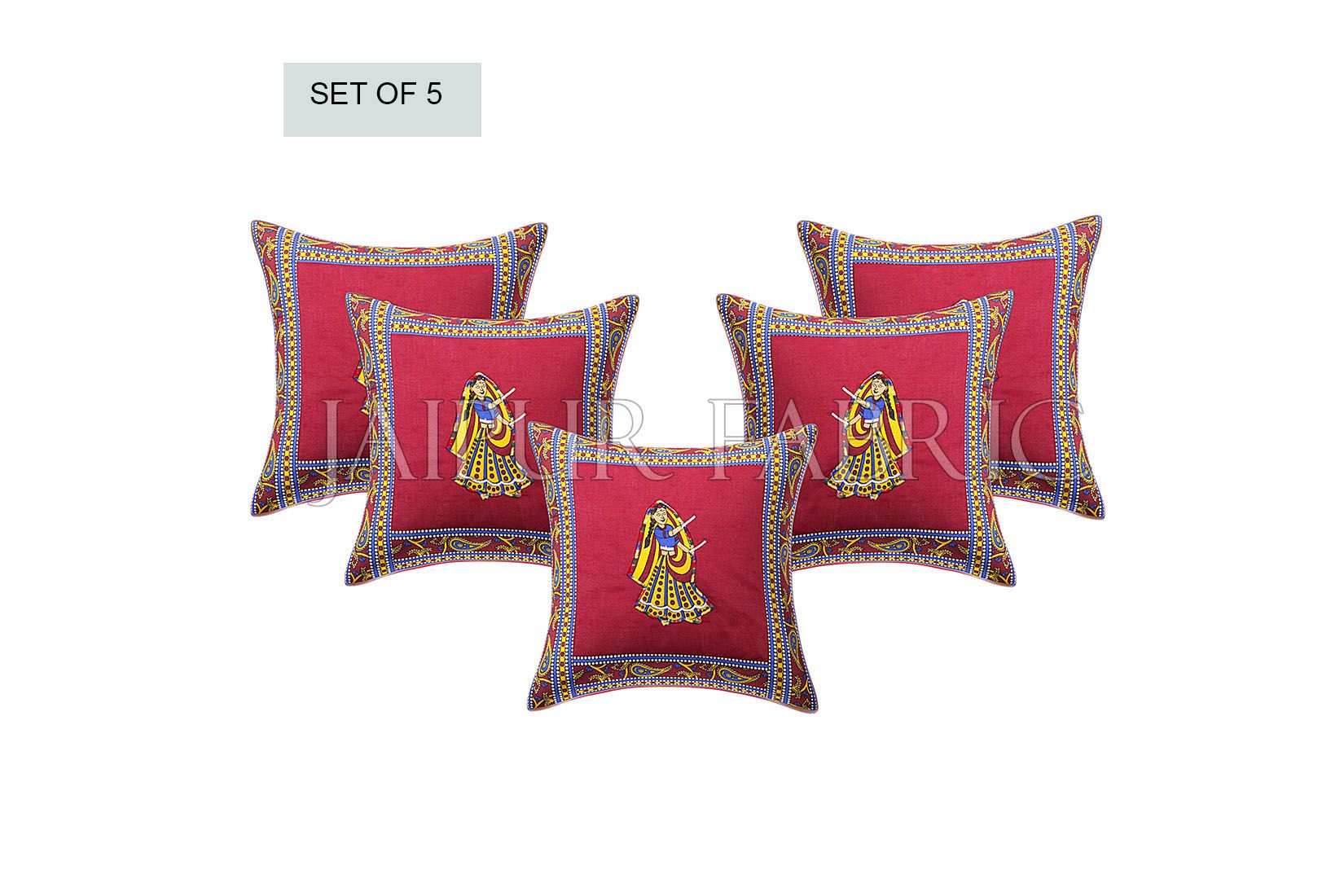 Maroon Dance Design Patchwork & Applique Cushion Cover