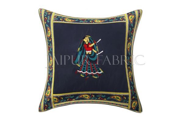 Blue Dance Design Patchwork &amp; Applique Cushion Cover