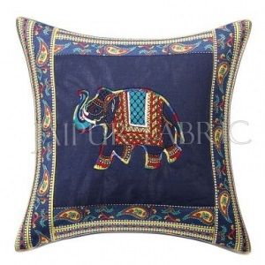 Blue Elephant Design Patchwork & Applique Cushion Cover