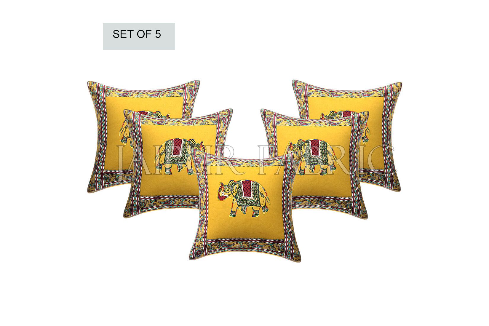 New Mustard Elephant Design Patchwork & Applique Cushion Cover