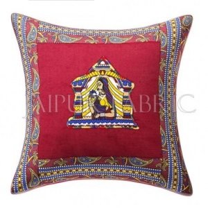 Maroon Doli Design Patchwork &amp; Applique Cushion Cover