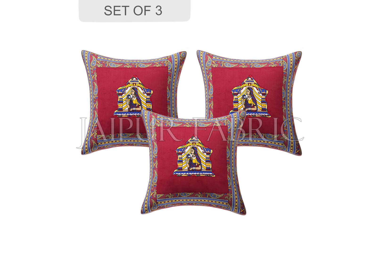 Maroon Doli Design Patchwork & Applique Cushion Cover