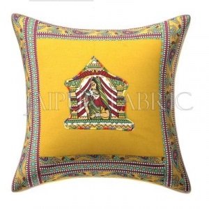 New Mustard Doli Design Patchwork &amp; Applique Cushion Cover